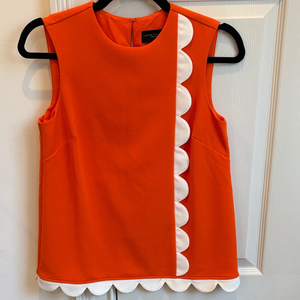 NWOT Victoria Beckham for Target Size XS Vibrant Orange Top with White Accents